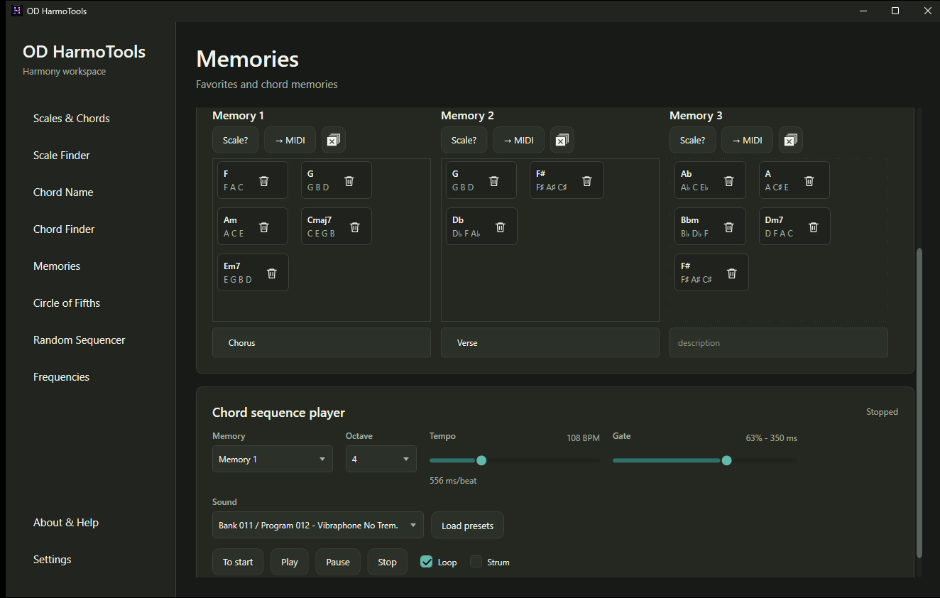 Chord sequencer on the home page