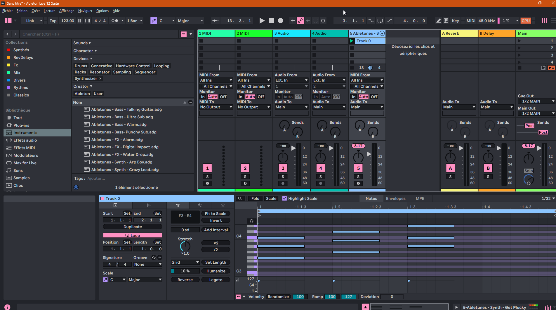 MIDI material exported from OD HarmoTools and imported into a DAW