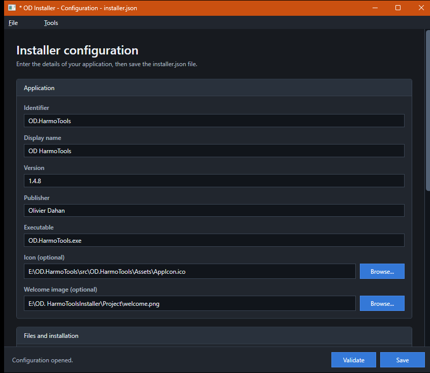 OD Installer configurator window