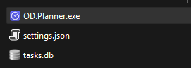 Dossier contenant OD.Planner.exe, settings.json et la base locale tasks.db.